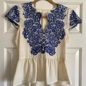 Beautiful Navy and Ivory Blouse